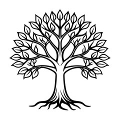 Obraz premium Minimalist Leafy Tree Silhouette Vector Elegant Nature Art for Tattoo, Wall Decor & Logo Design