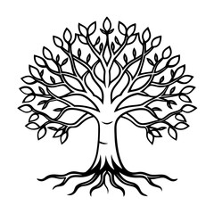 Obraz premium Minimalist Leafy Tree Silhouette Vector Elegant Nature Art for Tattoo, Wall Decor & Logo Design