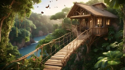 Cozy Treehouse Nestled in Lush Greenery Overlooking a Tranquil River