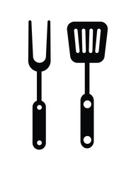Essential Barbecue Utensils Vector Icon Set Fork and Spatula for Grilling and Cooking Outdoors in Summer Season