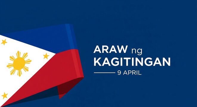Image for Araw ng Kagitingan, The Day of Valor in the Philippines, with a ribbon in the colors of the Philippine flag on a blue background.