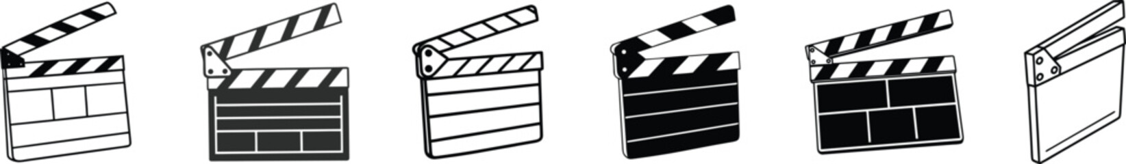 Fototapeta premium Movie Clapperboard Silhouette Clip art, Movie Clapperboard Line art Icon, Film Slate Vector Illustration.