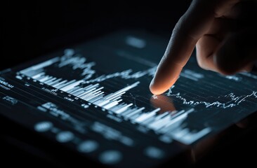 Finger touching financial chart on tablet
