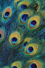Fototapeta premium Close-up of Vibrant Peacock Feather Detail