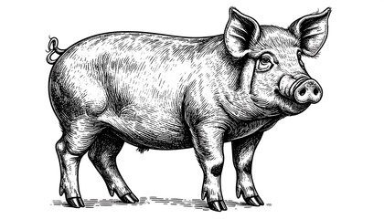 Detailed black and white illustration of a pig (1)