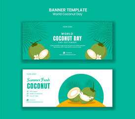 Flat Hand Drawn Cartoon Illustration for World Coconut Day Horizontal Banner
