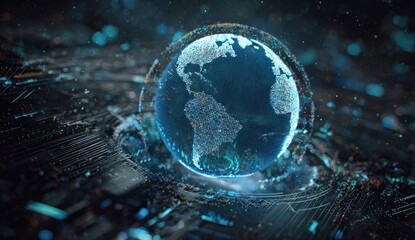 Digital globe resting on circuit board