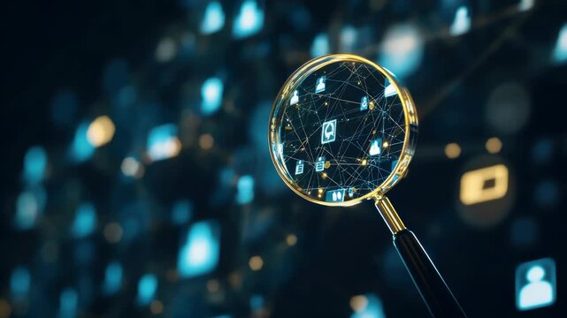 HRM or Human Resource Management, Magnifier glass focus to manager icon which is among staff icons for human development recruitment leadership and customer target. resume, interview.