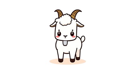 Fototapeta premium Full Body Cute Cartoon Goat Standing Isolated on White