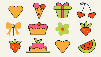 Charming hand drawn valentine s day sticker elements collection featuring romantic symbols and decorative accents for celebratory designs