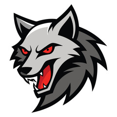 Obraz premium Fierce wolf head mascot with red eyes and open mouth