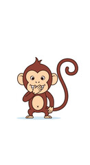 Adorable baby monkey hiding its mouth with its paw a cute primate character illustration