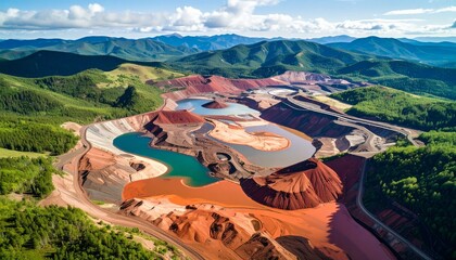Fototapeta premium Environmental monitoring at a mining tailing pond with drones