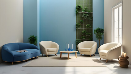 Julius leaving room interior design with round shape white sofa 