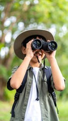 Boy exploring nature with binoculars
