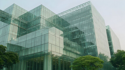Structural Closeup of Green Window Facade on Office Tower