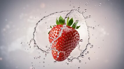 Fresh strawberry splashing in water with droplets (1) - Powered by Adobe