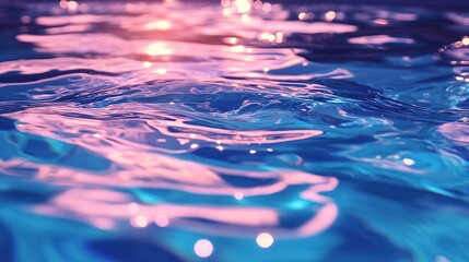 Ethereal Pink and Blue Water Surface with Sparkling Light Reflections