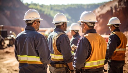 Obraz premium Safety training session at a mining camp with workers in uniform