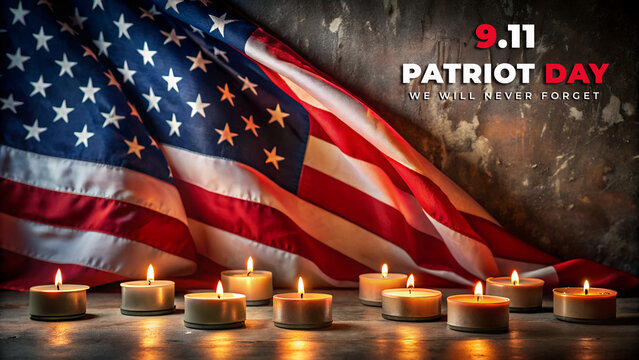 Patriot day commemoration with american flag and candles