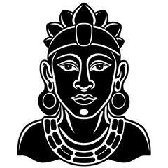 Stylized black and white portrait of a deity or royal figure