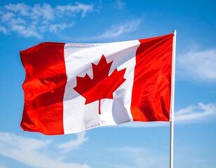 Canadian flag waving in blue sky (1)