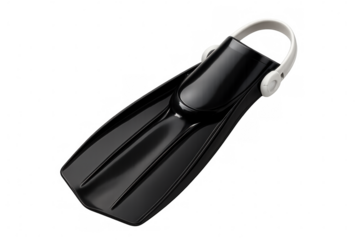 Modern black diving fins with white heel strap isolated on transparent background, perfect for underwater exploration and watersports