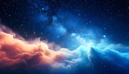 Obraz premium Cosmic Clouds and Starry Night Sky, Starry night galaxy: an abstract blue cosmos with bright nebula clouds