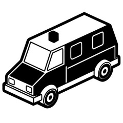 Fototapeta premium Black and white isometric ambulance van icon