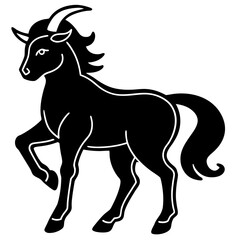 Obraz premium Stylized black horse silhouette with horns