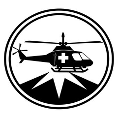 Medical helicopter emblem with cross and mountain symbol