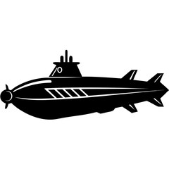Black silhouette of a submarine with a propeller