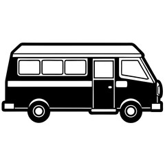 Simple black and white illustration of a van