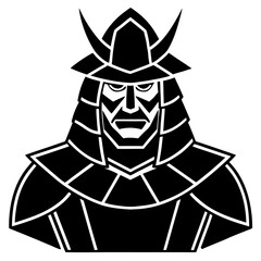 Stylized black and white samurai warrior portrait