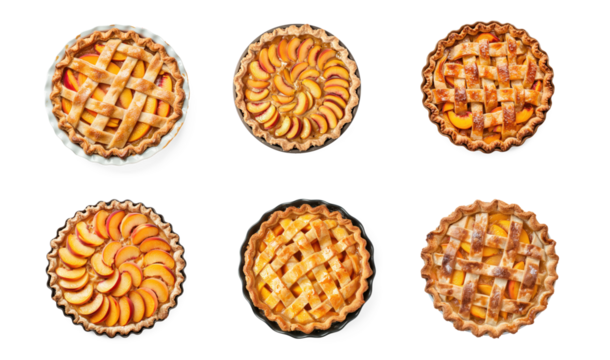 peach pie top view full length isolate on white background