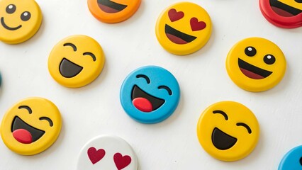 Obraz premium Colorful emoji faces smiley expressions icons