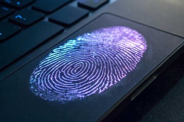 Fingerprint scan on laptop security biometric