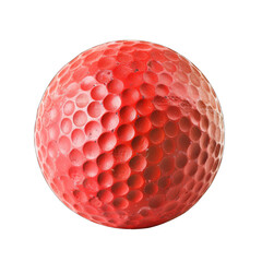 Close-up of a bright red golf ball.  The dimpled surface is prominent