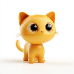 Fototapeta premium Adorable Orange Cartoon Kitten with Big Eyes on White Background