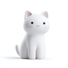 Obraz premium Adorable White Cat Figurine Minimalist Design, Soft Lighting, Clean Background
