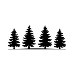 Fototapeta premium Silhouette of four pine trees isolated on white background