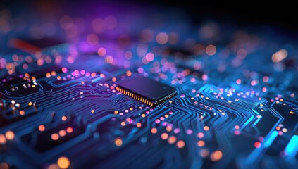 Fototapeta premium Close-up of a circuit board with glowing components (4)