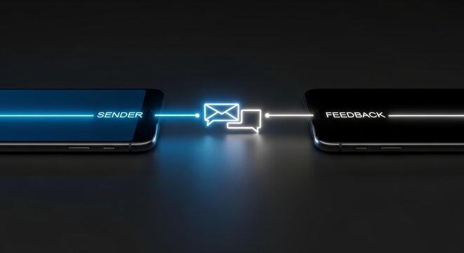 Seamless Communication Two Phones Sending Feedback via Digital Messages Mobile Marketing Technology Connectivity and - Powered by Adobe