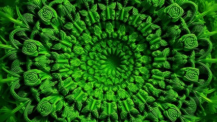 Whirlpool of emerald-green vegetables consuming fat cells in kaleidoscopic pattern.