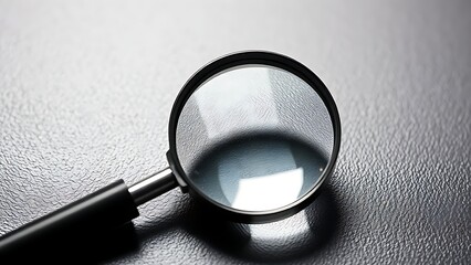 A magnifying glass resting on a textured surface, creating intriguing light refractions and patterns.