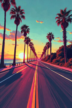 Palm Trees At Sunset