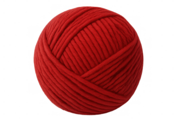 Vibrant red yarn ball isolated on a transparent background, perfect for knitting or crochet projects