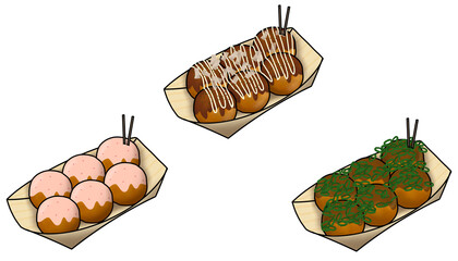 色々なたこ焼きのイラストセット