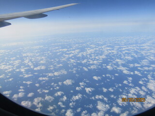 View from plane of scattered clouds 