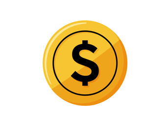 Obraz premium Shiny gold coin with a dollar sign. A flat vector icon representing currency, finance, wealth, and economy. Isolated graphic element for business design.